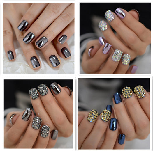 Metal Style Square Nails – Medium & Short for Everyday Wear